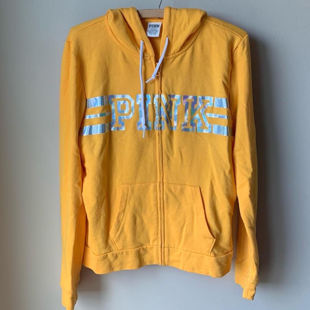 PINK Victoria’s Secret PINK mustard iridescent full zip sweatshirt